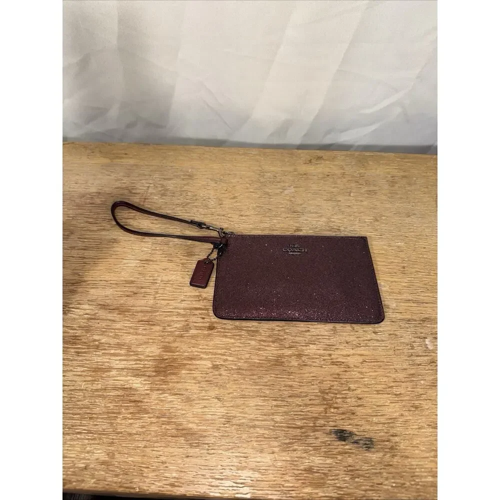 NWT Coach Glitter Small Wristlet Metallic Cherry Zip Pouch Clutch Wallet F64585